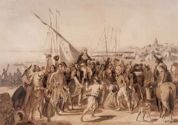 Francisco de Miranda - Francisco de Miranda, en su llegada a La Guaira el 10 de diciembre de 1810, es recibido con entusiasmo por la población, y por Bolívar.