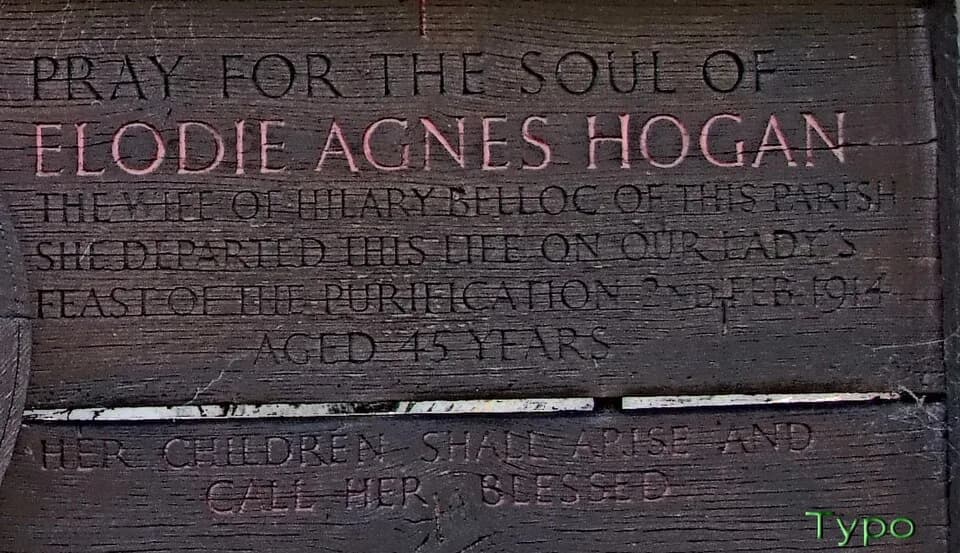Hilaire Belloc - Typo in Hilaire Belloc's wife's inscription