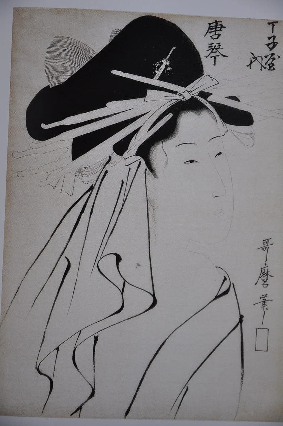 Kitagawa Utamaro - Drawing by Utamaro: preparatory work for a woodcut print of courtesan Karakoto of Chōjiya Brothel.