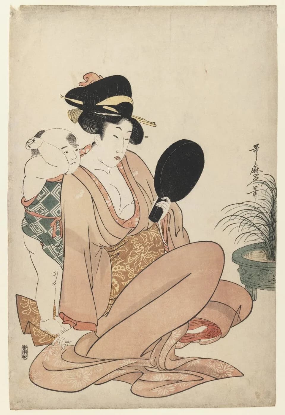 Kitagawa Utamaro - Brooklyn Museum - Mother and Child Gazing at a Hand Mirror from Furyu Kodakara Awase - Kitagawa Utamaro.jpg