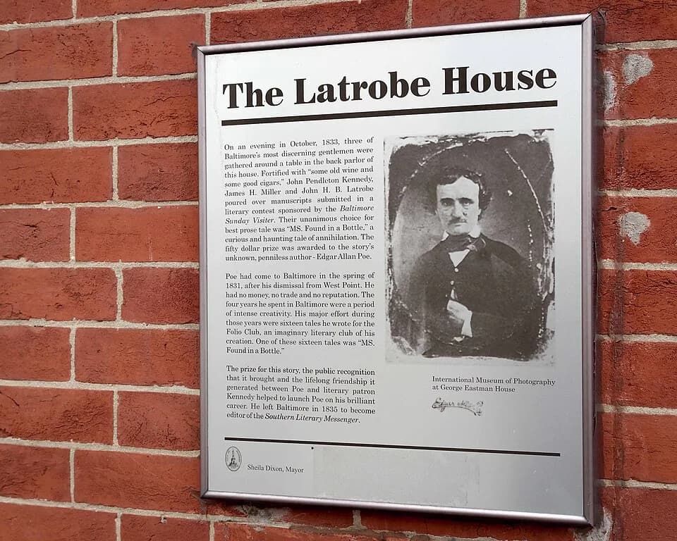 Edgar Allan Poe - A plaque naming Edger Allan Poe, John Pendleton Kennedy, and James H. Miller at the Benjamin Henry Latrobe house in Baltimore