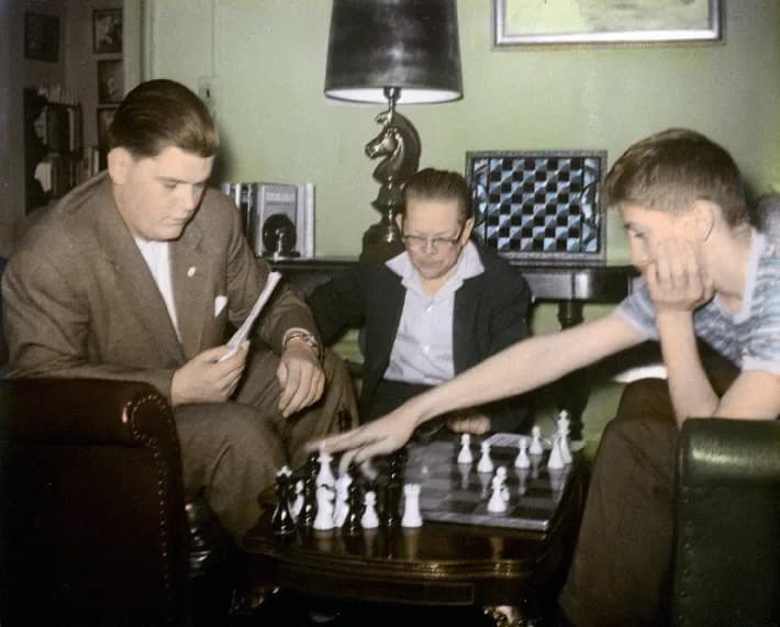 Bobby Fischer - Jack Collins with Bill Lombardy and Bobby Fischer.