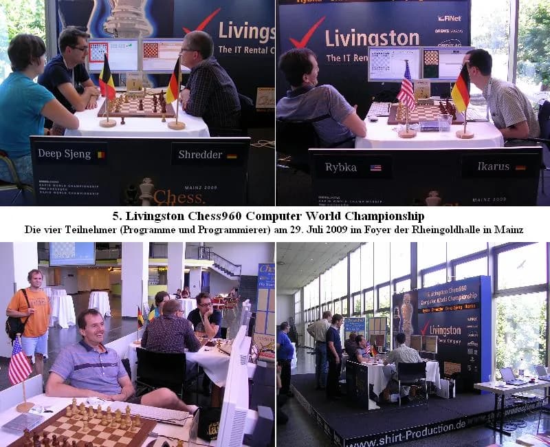 Bobby Fischer - 5th Livingston Chess960 Computer World Championship 2009 at Mainz. The 4 programs Deep Sjeng, Shredder, Rybka and Ikarus (with the programmers)