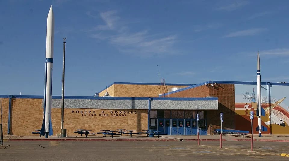 Robert H. Goddard - Robert Goddard High School in Roswell, NM. The school is named after the famous early researcher in rocketry.