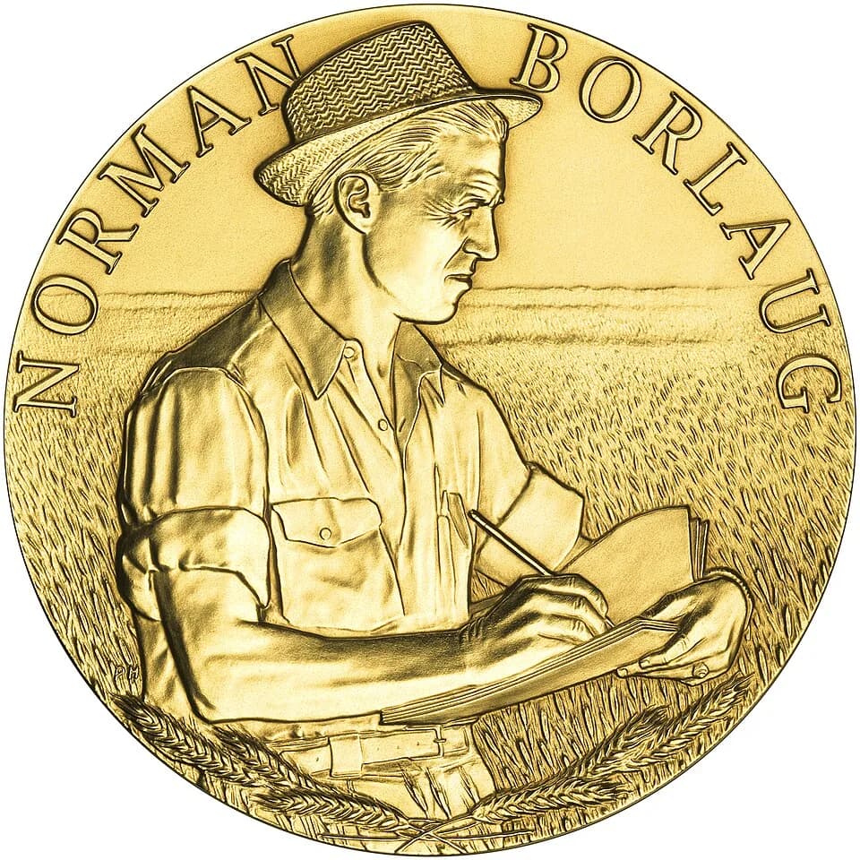 Norman Borlaug - Front and Back of Congressional Gold Medal awarded to Norman Borlaug