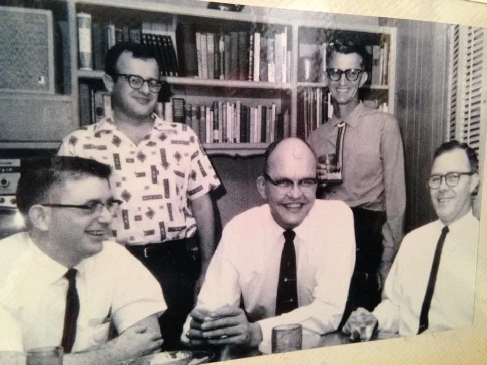 Jack Kilby - Texas Instruments engineers in Dallas, TX (early 1960s):
From left to right - Standing: Charles Phipps, Joe Weaver Jr.;
Seated: James R. Biard, Jack Kilby, James L. Fischer