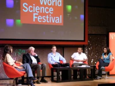 Leon M. Lederman - New York City high school students Michael Kaplan, Dennis Wynn, and Rachel Lachhmans, attend the panel interviewing Leon Lederman at the 2008 World Science Festival