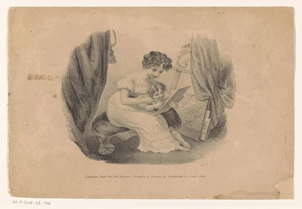 Edward Mills Purcell - IdentificatieTitel(s): Vrouw en kind bekijken een prentObjecttype: prent Serienummer: 20/?Objectnummer: RP-P-2015-26-402Opschriften / Merken: Verzamelaarsmerk; verso, gestempel