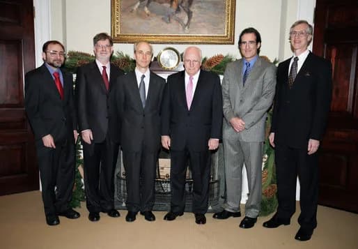 George F. Smoot - Vice President Dick Cheney meets with the 2006 U.S. Nobel Laureates, Thursday, November 30, 2006 in the Roosevelt Room at the White House. From left to right are Dr. Andrew Fire, 200