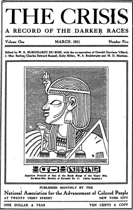 W. E. B. Du Bois - Cover of The Crisis (volume 1 issue 5, March 1911), with black pharoah illustration.