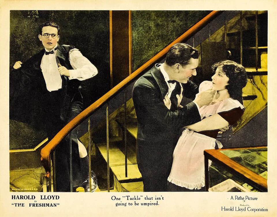 Harold Lloyd - Film poster for the 1925 Harold Lloyd vehicle The Freshman (1925), with Harold Lloyd, Brooks Benedict, and Jobyna Ralston.