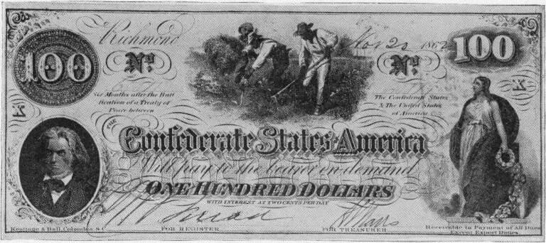 John C. Calhoun - South Carolina politician John C. Calhoun pictured on a $100 bill issued by the Confederate States of America. Image is in the public domain. Courtesy of the Yale University Manuscri