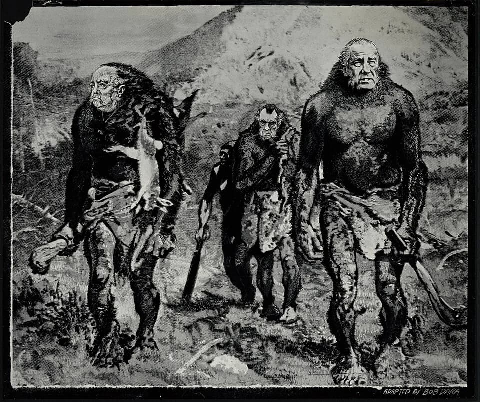 Spiro Agnew - Title: Richard Nixon, Spiro Agnew, and J. Edgar Hoover as prehistoric men hunting with clubs
Abstract: 1 print ; (poster format)