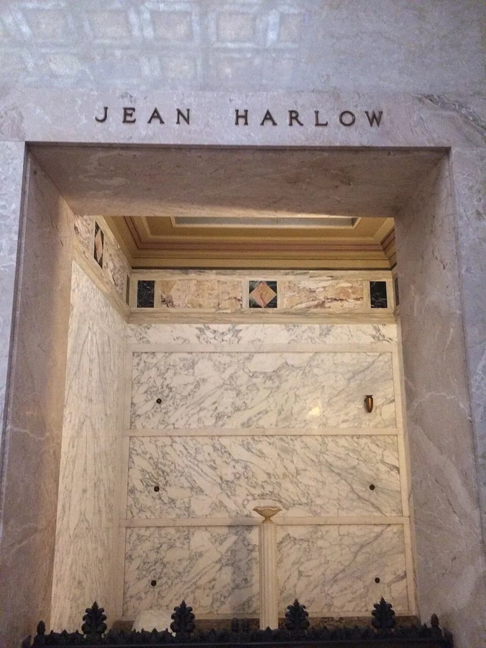 Jean Harlow - The crypt of Jean Harlow, in the Great Mausoleum at Forest Lawn Glendale, reads "Our Baby."