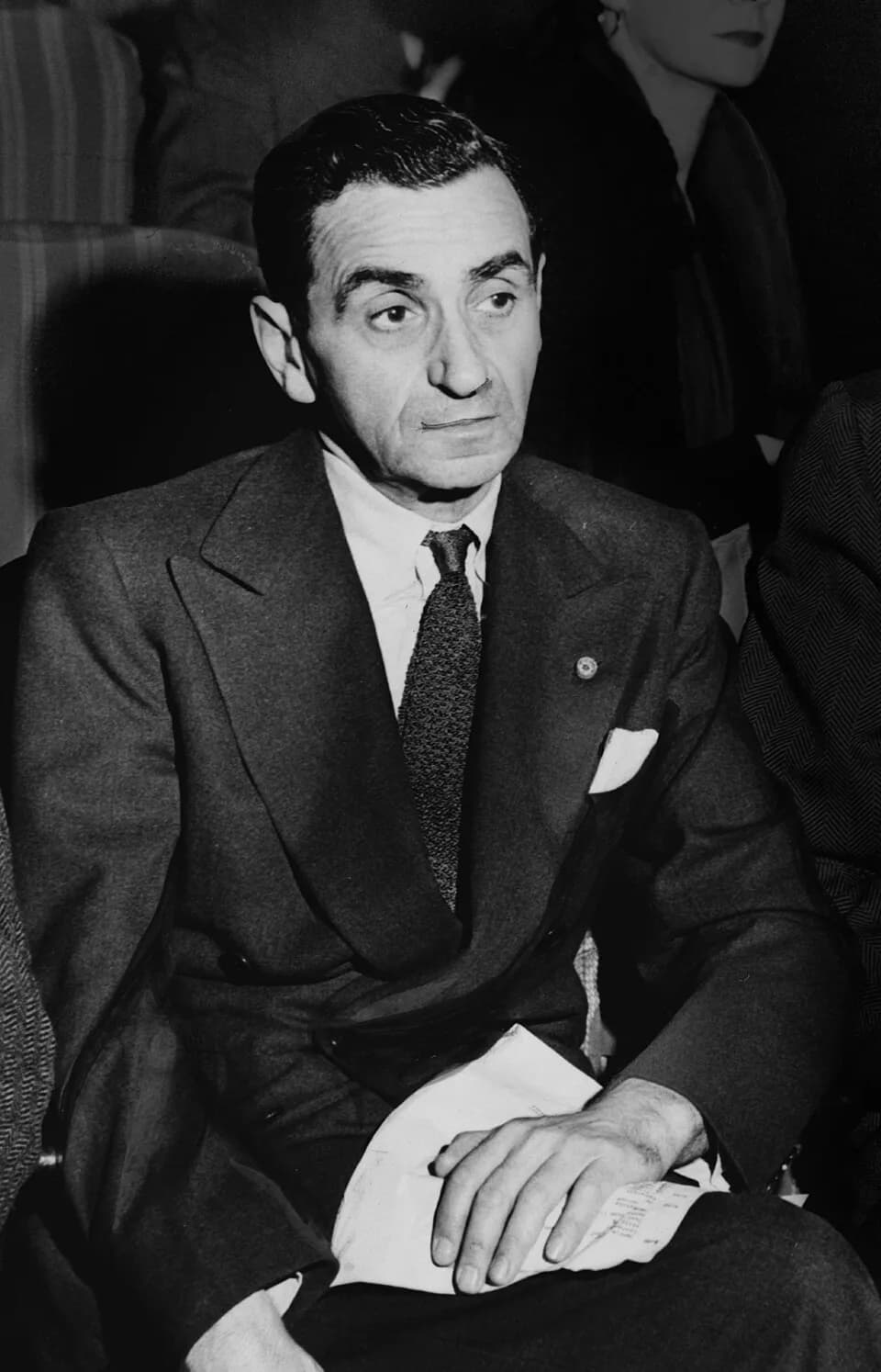 Irving Berlin - Irving Berlin, from a larger photo of him with Rodgers and Hammerstein and Helen Tamiris, watching auditions on stage of the St. James Theatre