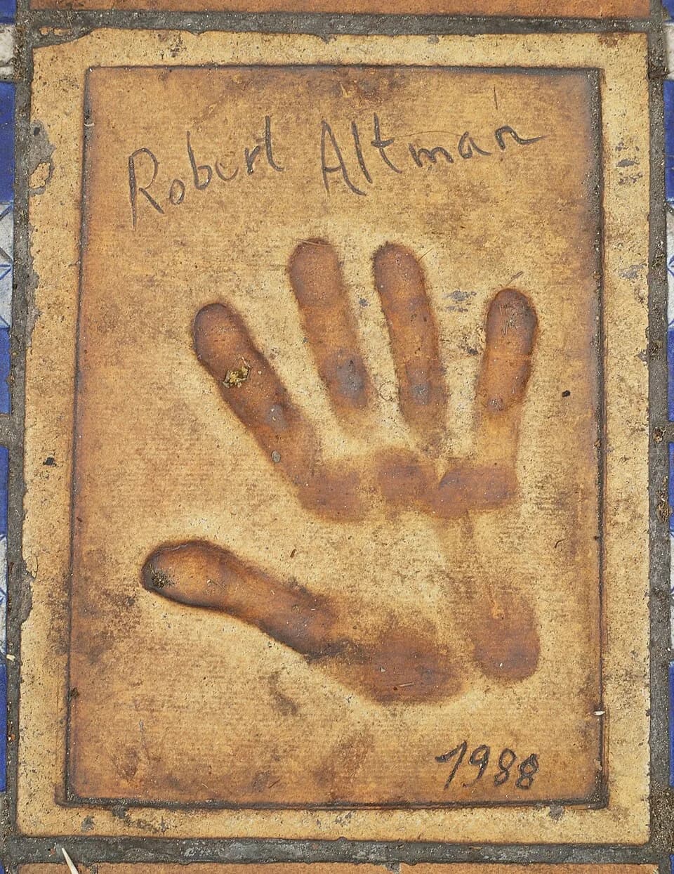 Robert Altman - Handprint and autograph of Robert Altman on the walkway in front of the Palais des Festivals et des Congrès in Cannes.
