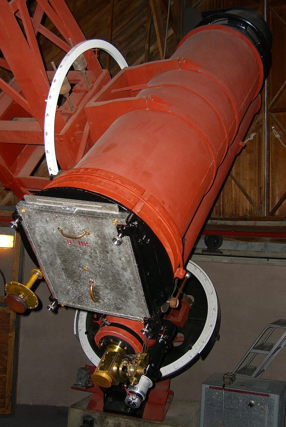 Clyde Tombaugh - Tombaugh used Lowell Observatory's 13-inch (3 lens element), f/5.3 refractor astrograph, which recorded images on 14x17 inch glass plates, to discover Pluto.