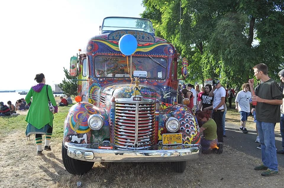 Ken Kesey - "Further" / "Furthur", Ken Kesey and the Merry Pranksters' famous bus, Hempfest 2010, Myrtle Edwards Park, Seattle, Washington, 2010, at which time it had recently been restored.