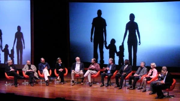 Marvin Minsky - Panel discussion "What it Means to Be Human" at the 2008 World Science Festival. From left to right: Paul Nurse, Marvin Minsky, Ian Tattersall, Renee Reijo Pera, Daniel Dennett, Harold