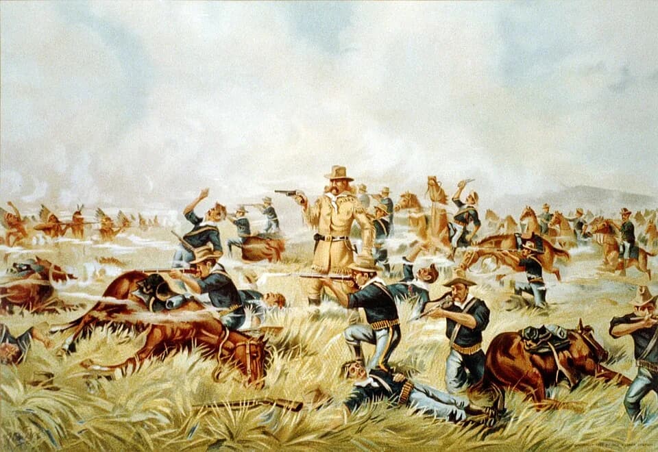 George Armstrong Custer - An 1899 chromolithograph from the Werner Company of Akron, Ohio entitled Custer Massacre at Big Horn, Montana — June 25, 1876.