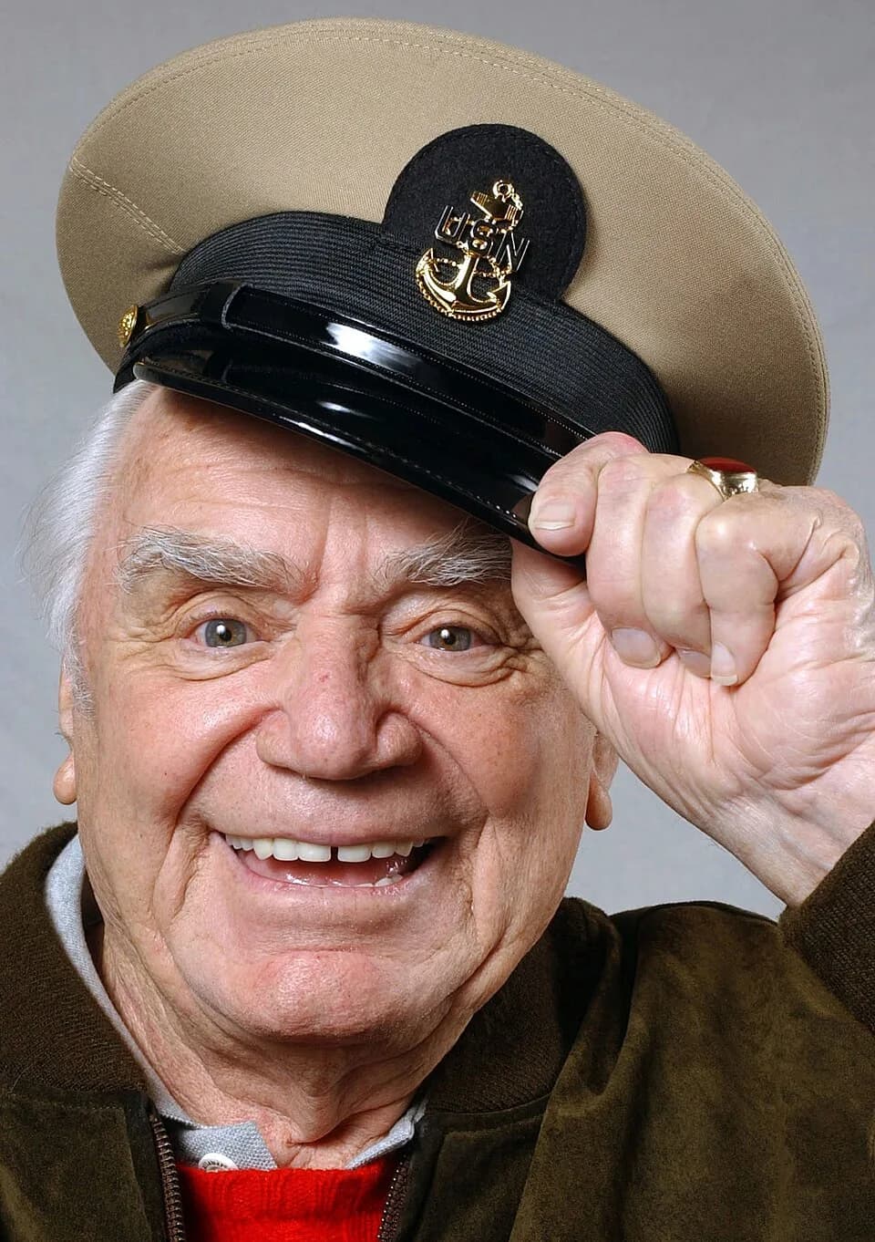Ernest Borgnine - Academy Award winner and actor Ernest Borgnine shows off his new Chief Petty Officer (CPO) cover at the United States Navy Memorial in Washington, District of Columbia (DC). Borgnin