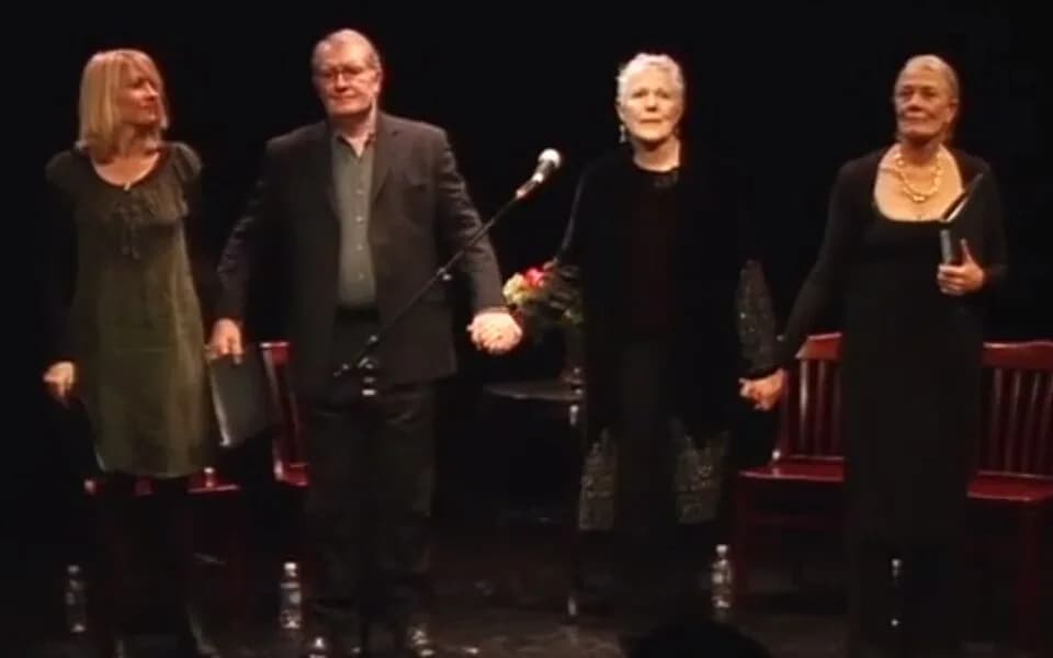 Lynn Redgrave - Left to right, Jemma, Corin, Lynn, and Vanessa Redgrave, English actors, holding hands to bow in unison after reading Poems from Guantánamo: The Detainees Speak (poems written by detai