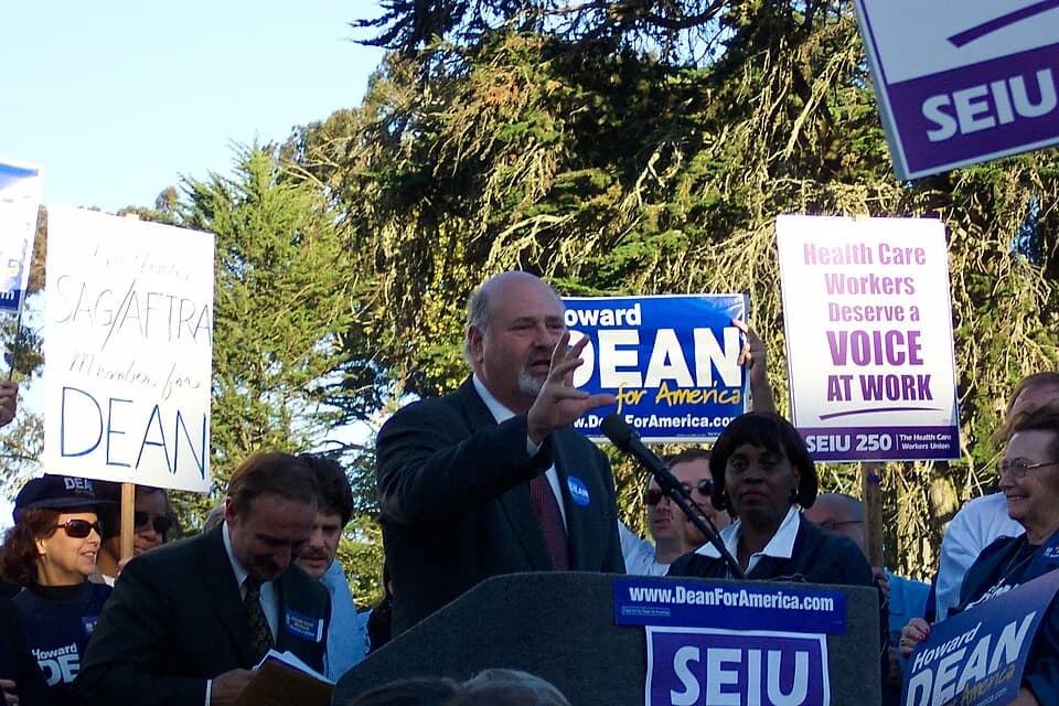 Rob Reiner - Rob Reiner speaking at a rally for presidential candidate Howard Dean in San Francisco, Oct. 29, 2003.